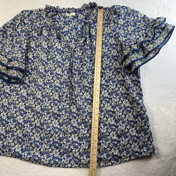 Max Studio Plus 2X Top Elbow Sleeve Ruffle Blouse Blue Floral Peasant Women's - Picture 11 of 13
